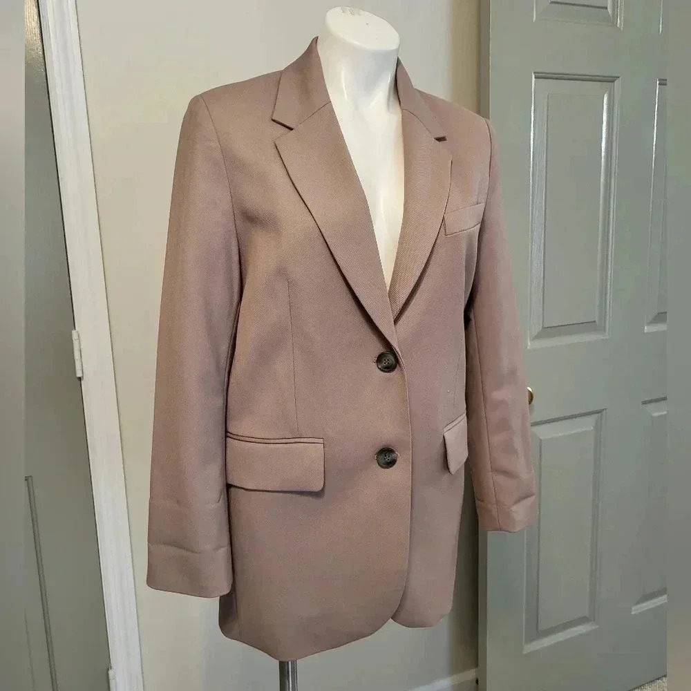 H&M Dusty Rose Mauve Oversized Fit Button Down Closure Longline Lined Blazer XS